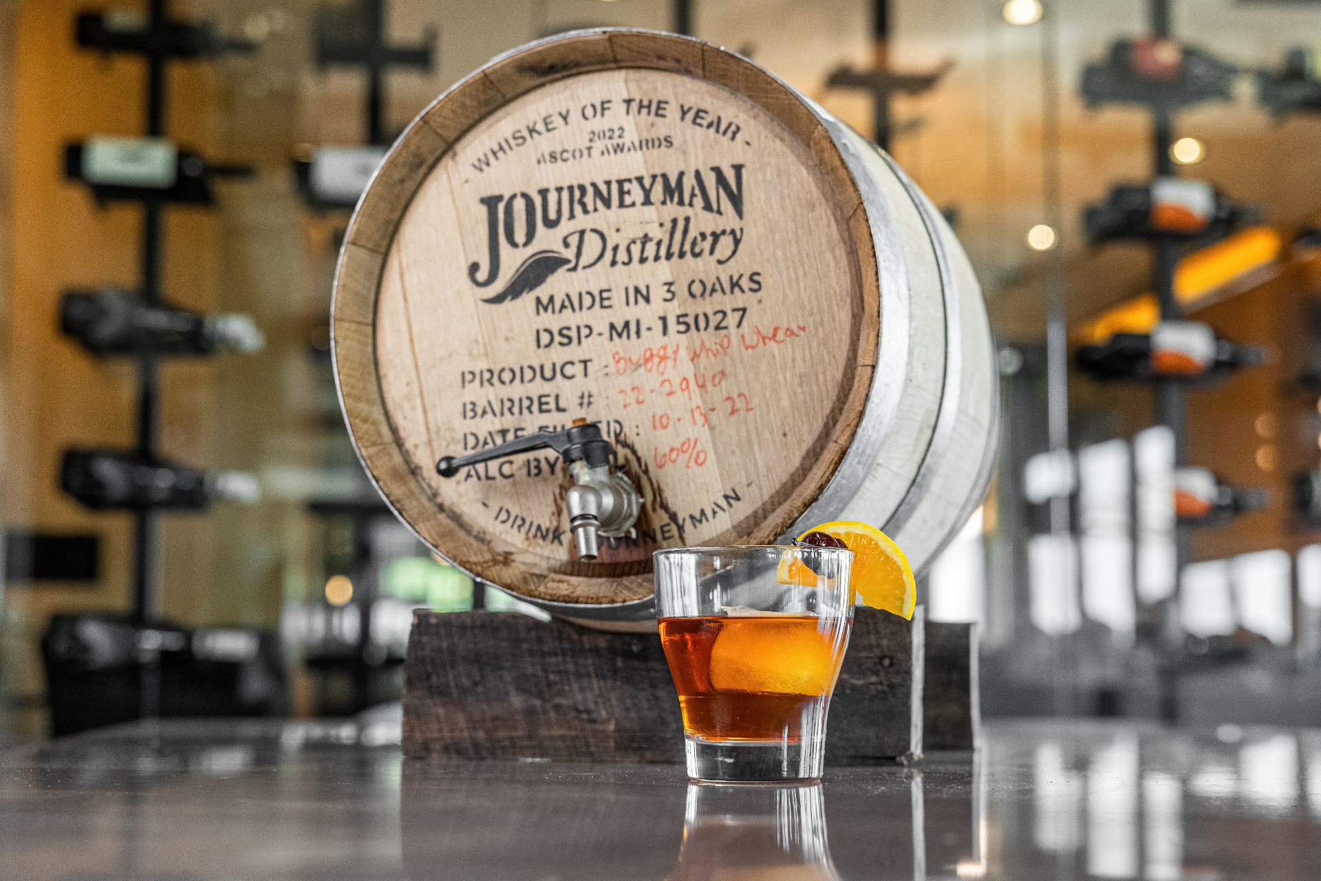 Handcrafted barrel-aged old fashioned cocktail