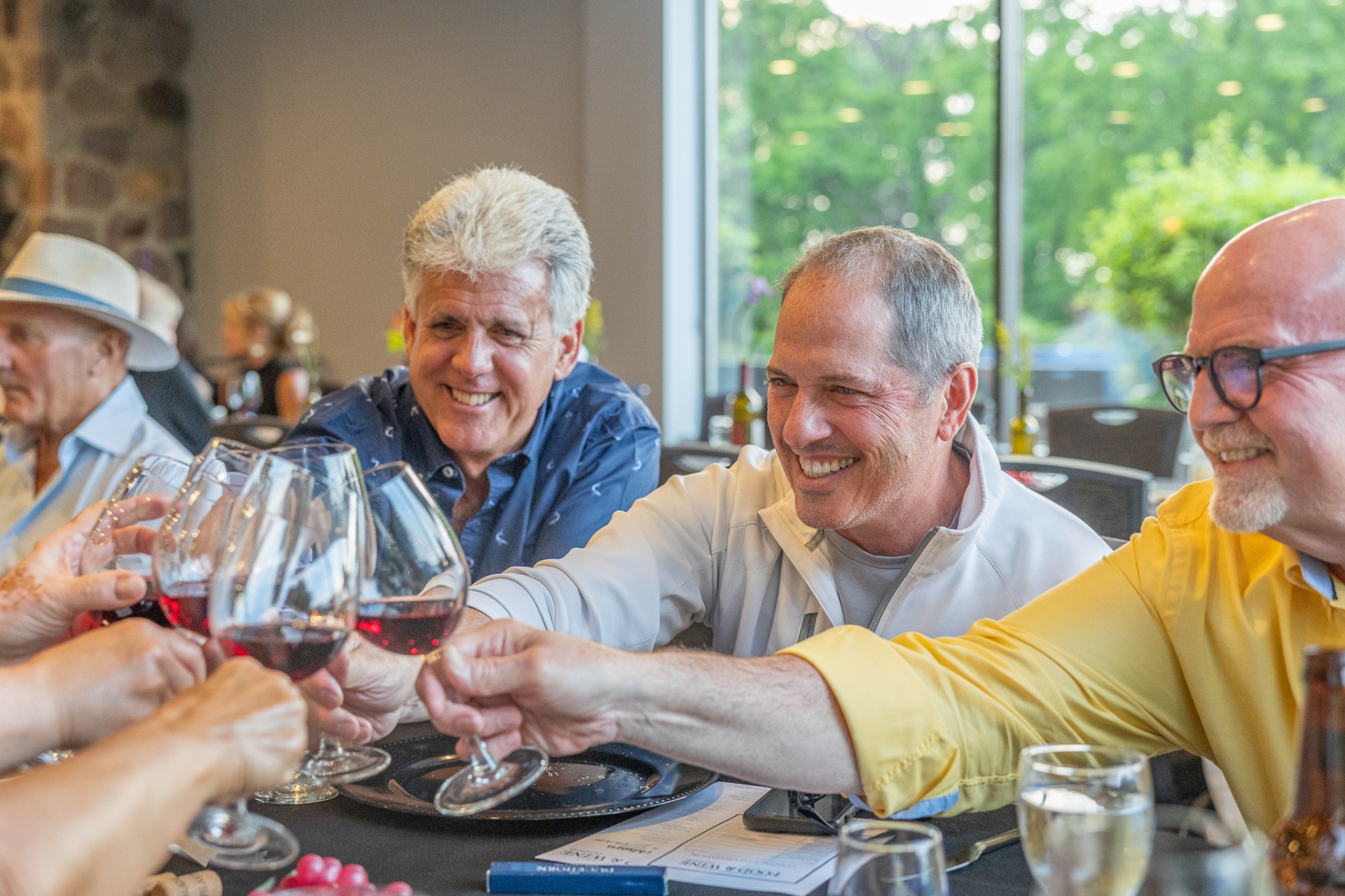 Friends toasting wine glasses at Mars Resort